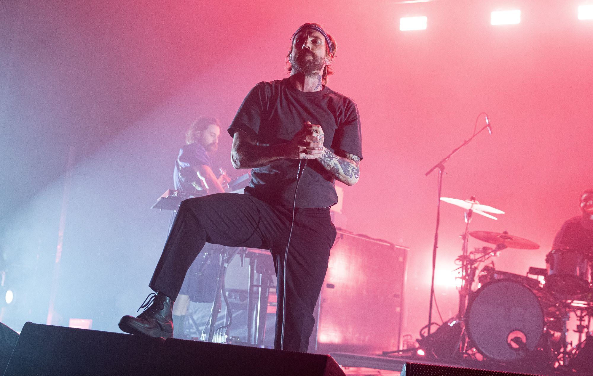 Joe Talbot of British band Idles performs live on stage during a concert at Max-Schmeling-Halle on March 15, 2024 in Berlin, Germany.