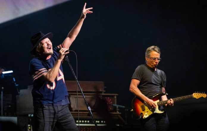 Eddie Vedder and Stone Gossard of Pearl Jam perform at Climate Pledge Arena in Seattle (Photo by Jim Bennett/Getty Images)